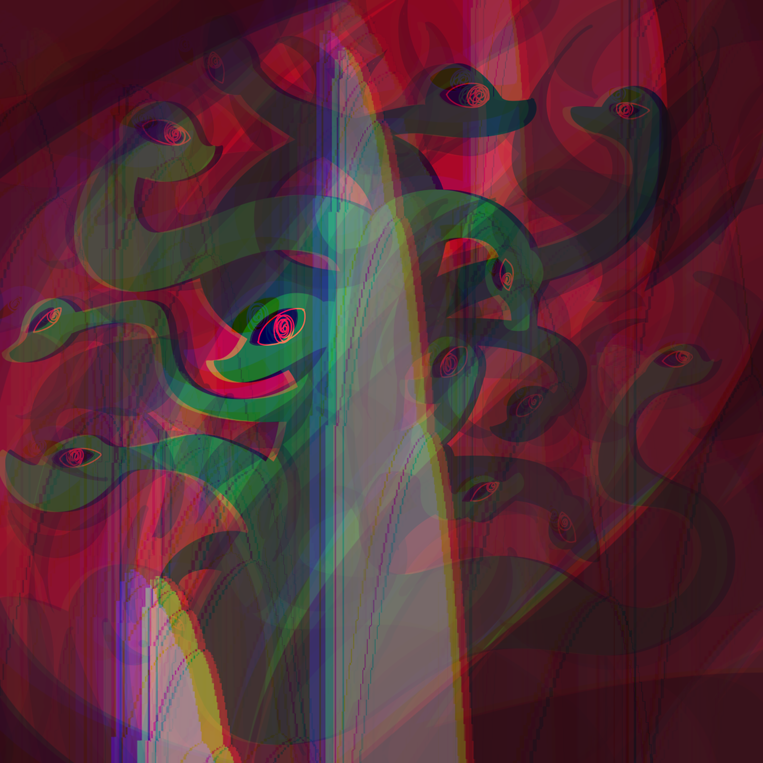 A digital depiction of a hydra inspired by the antihydra cryptid Turing machine.